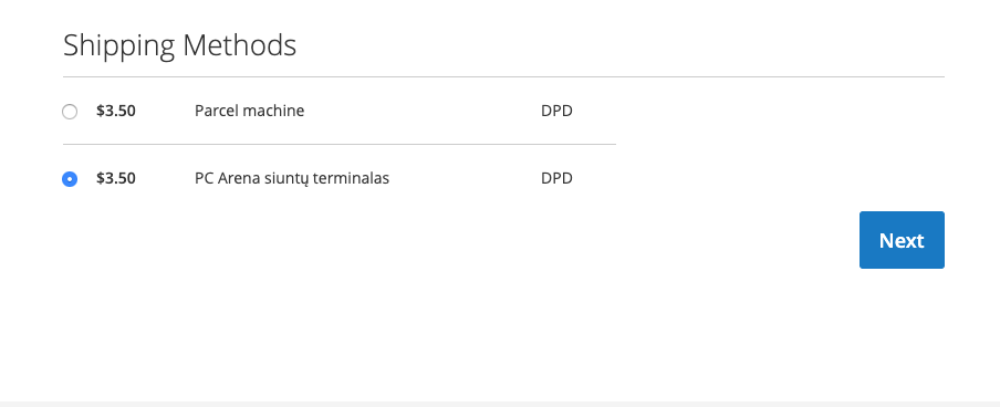 DPD Leedu pakiautomaatide moodul Magento 2 jaoks – kassavaade