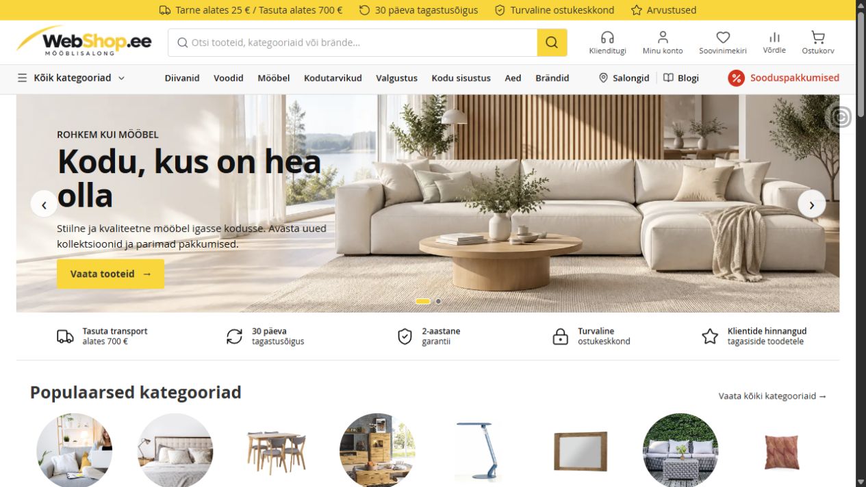 Webshop.ee mööblipoe esileht